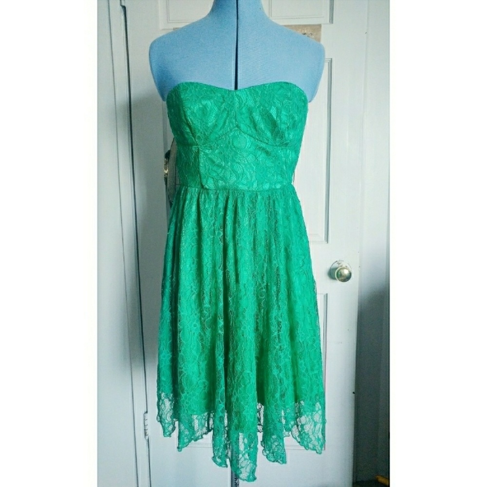 Urban Outfitters Green Lace Strapless Dress